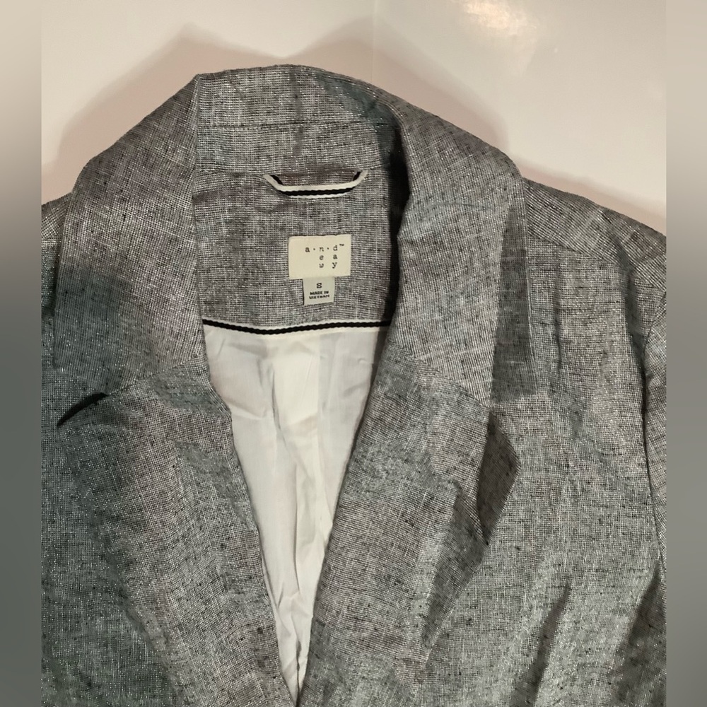 A New Day silver sparkle button in front Pockets Linen Cotton blazer size S - Picture 4 of 10